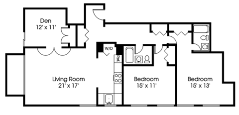 Floor plan for 2 beds, 2 baths, 1469 sqft